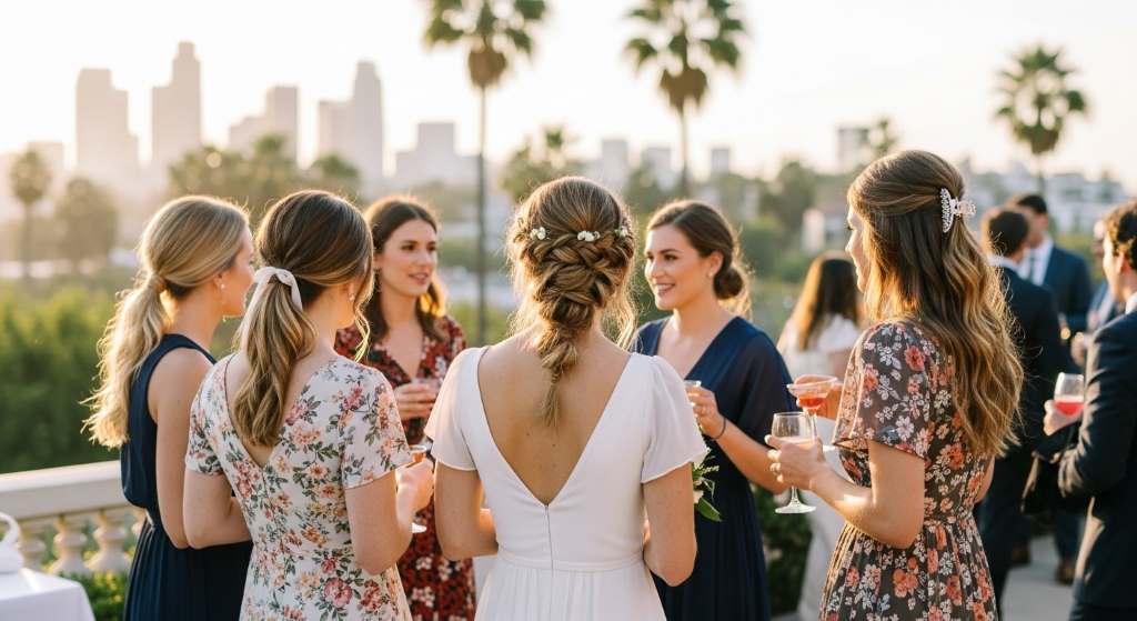 Low-maintenance bridal evening hairstyle for Los Angeles summer wedding