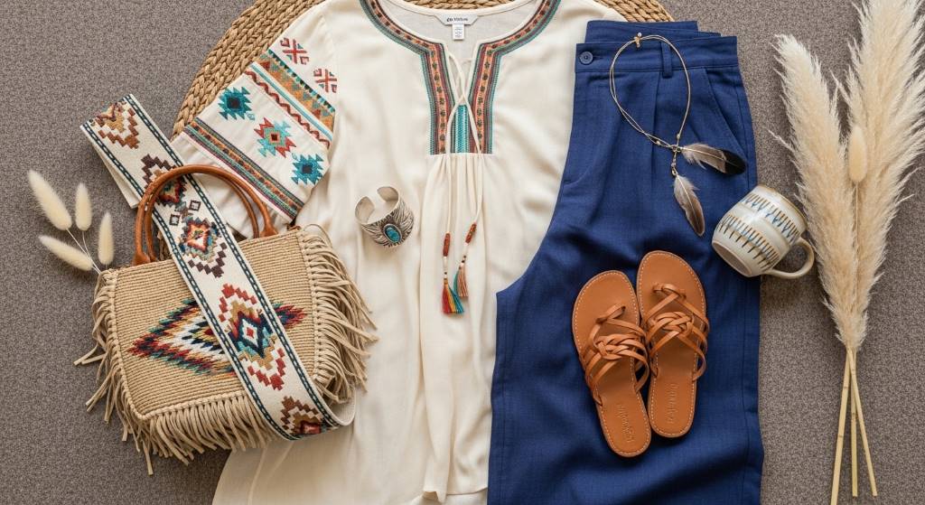 Modern boho dress inspired by traditional New Mexico textile designs