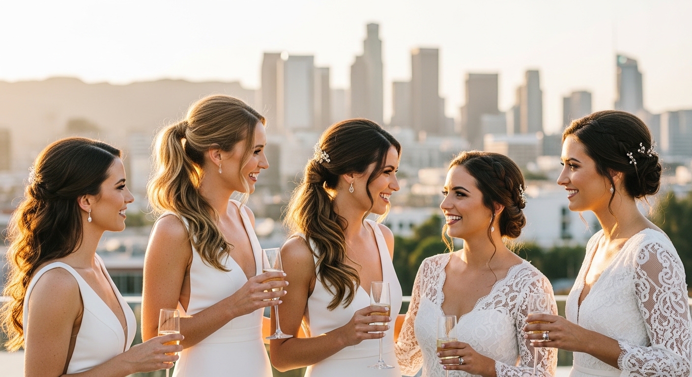 Modern low-maintenance ponytail hairstyle for summer bride in Los Angeles