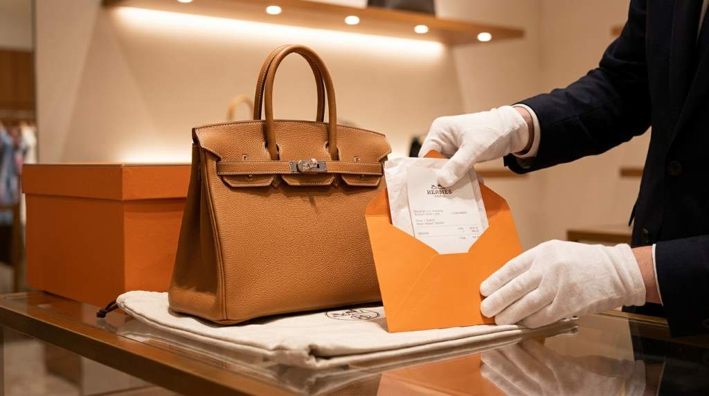 Luxury leather handbags displayed inside a premium boutique