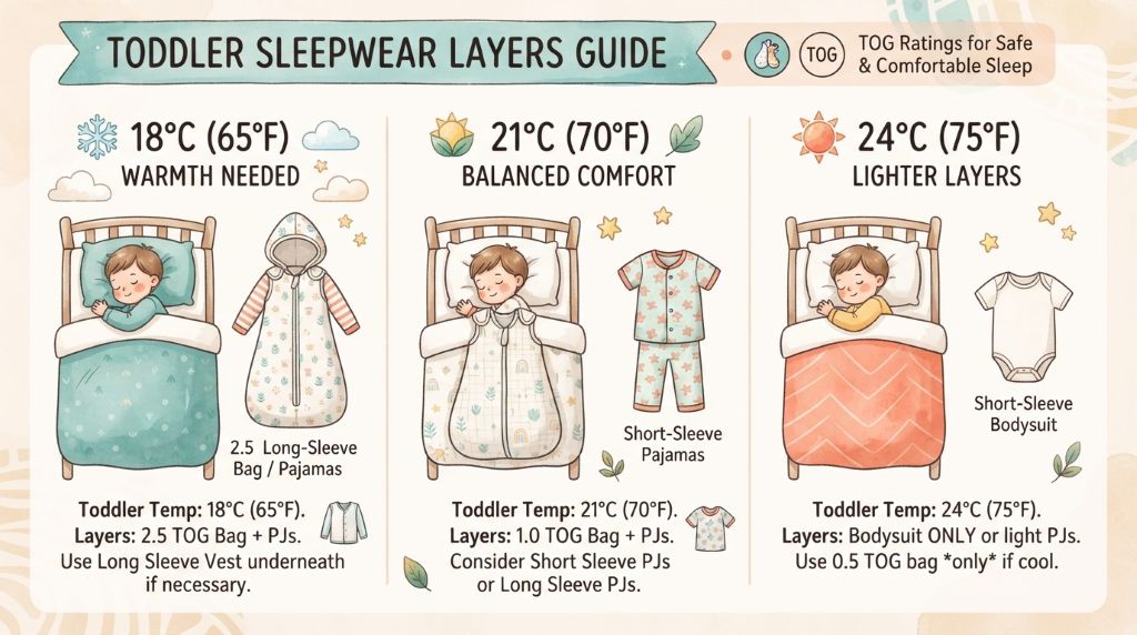 Toddler sleepwear layers for different room temperatures