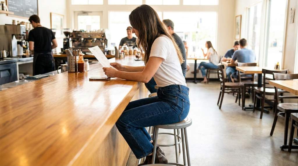 Woman wearing high rise denim in Austin